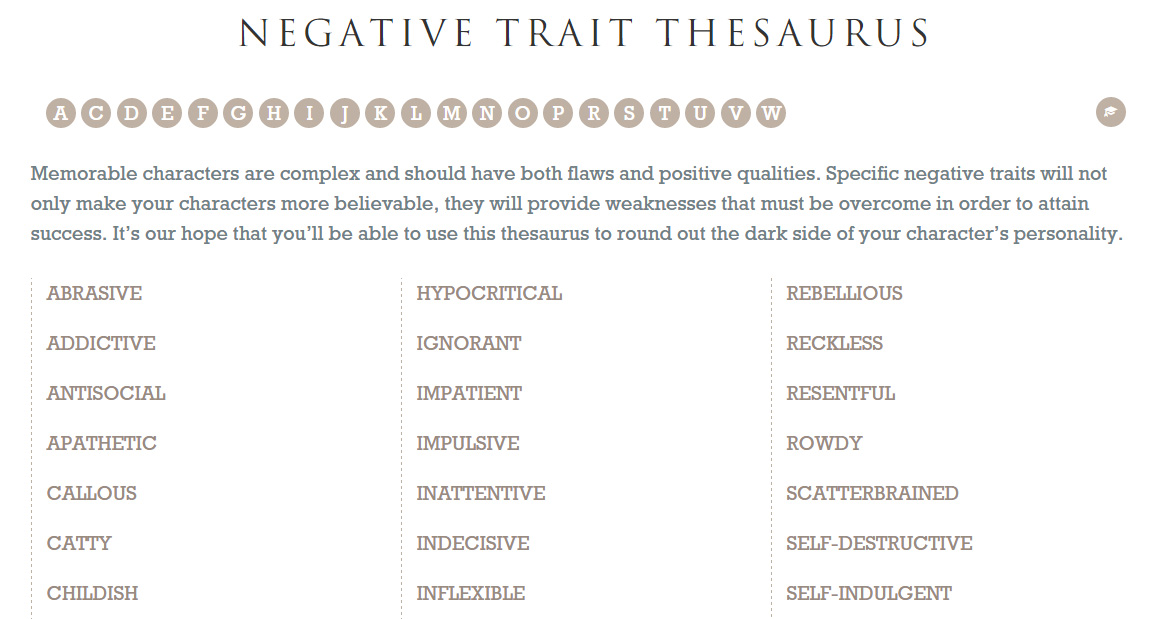 negative trait thesaurus